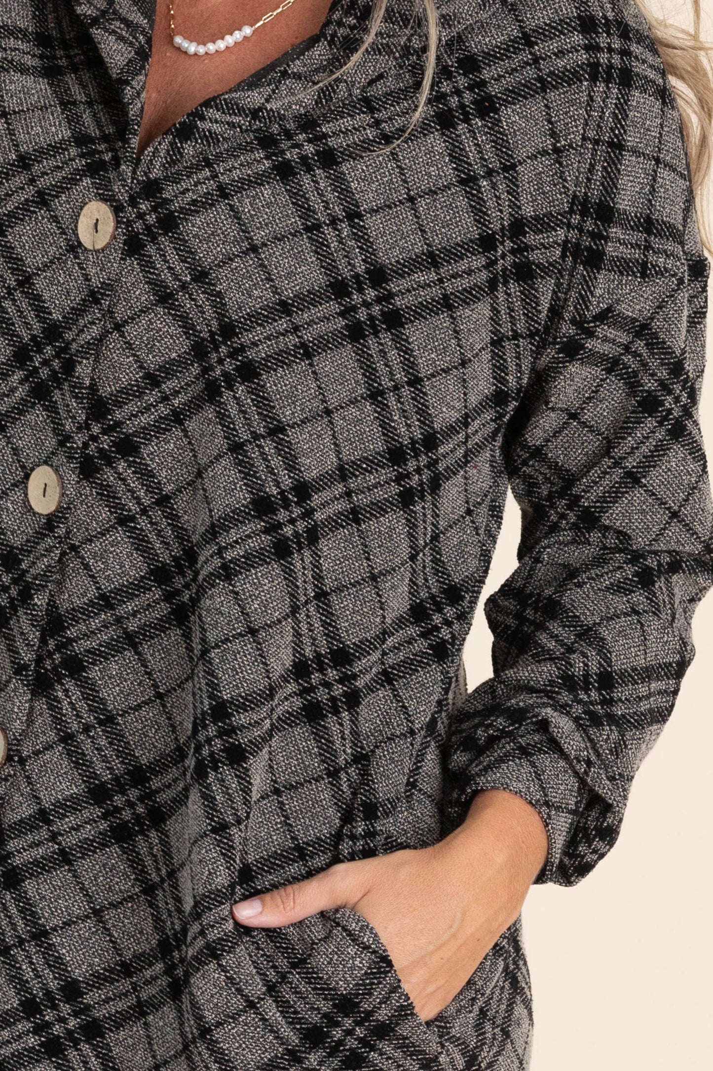 Charcoal And Black Plaid Lightweight Shacket