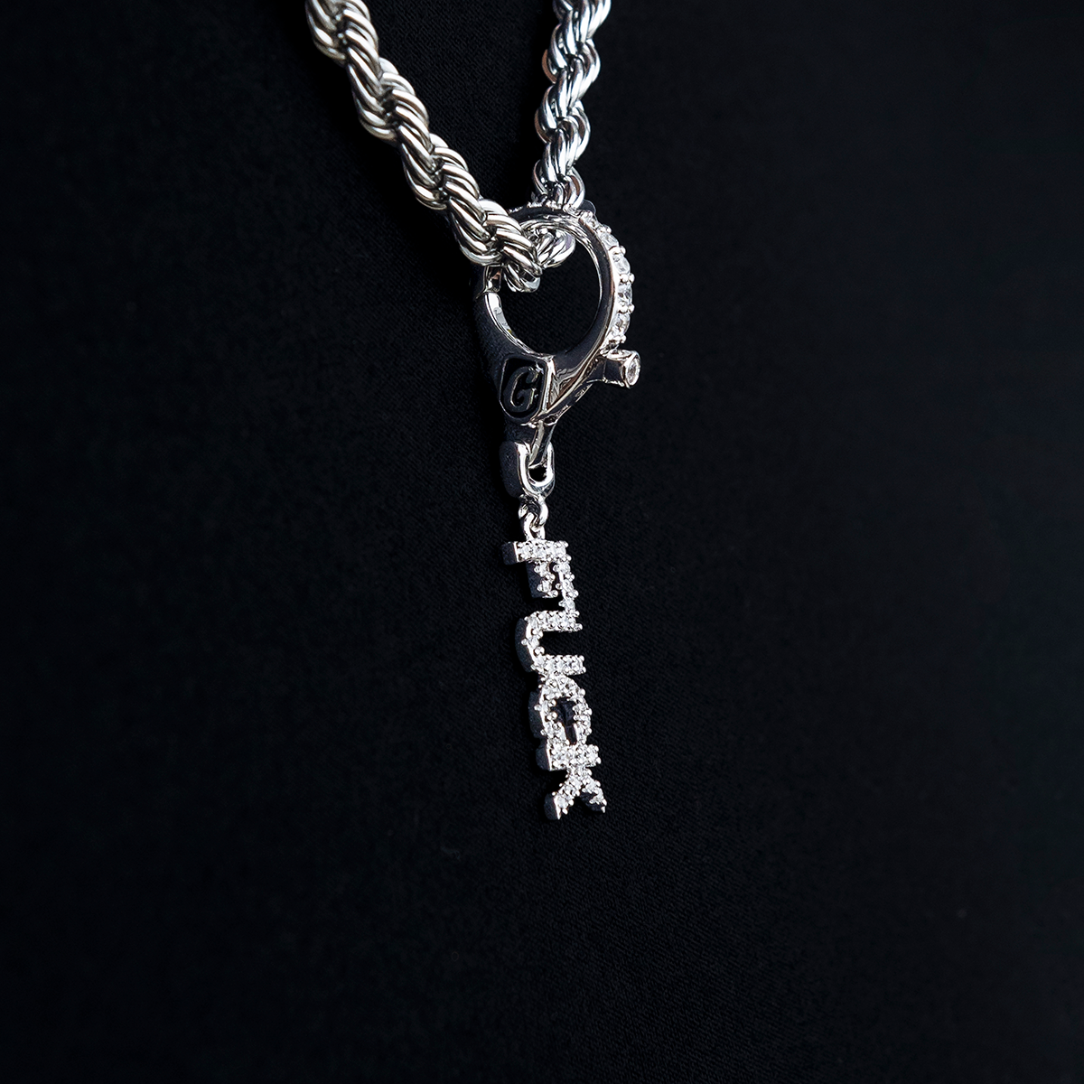 "Fuck" Clip On Pendant in White Gold