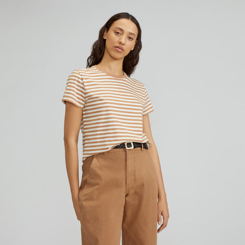 The Box-Cut Tee in Essential Cotton | Caramel / Canvas Tan | No Pocket