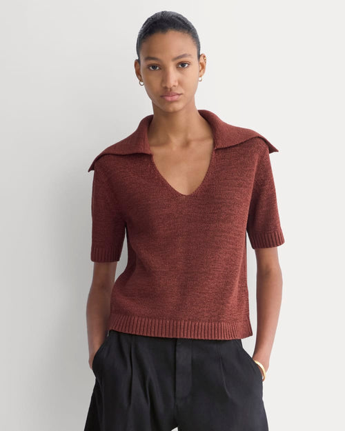 Open Collar Polo | Henna Red