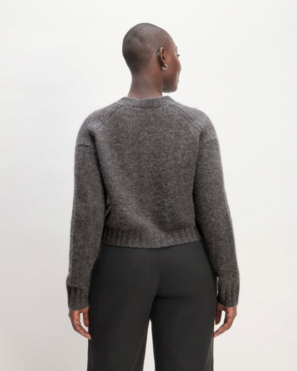 The Alpaca V-Neck Cropped Cardigan | Dark Charcoal