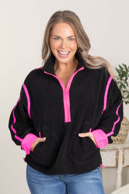 Contrast Edge Half Zip Up Sherpa Jackets