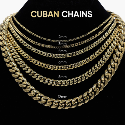 Baguette Prong Set Cuban Necklace in Yellow Gold- 12mm