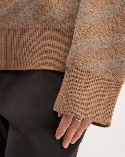 The Alpaca Tiger Jacquard Crewneck | Camel / Medium Brown