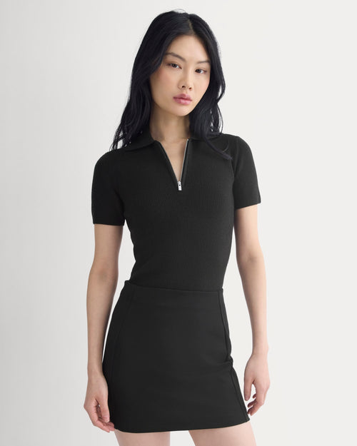 Knit Quarter-Zip Polo | Black