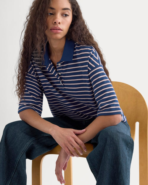 Pique Boxy Polo | Estate Blue/Henna/Gardenia