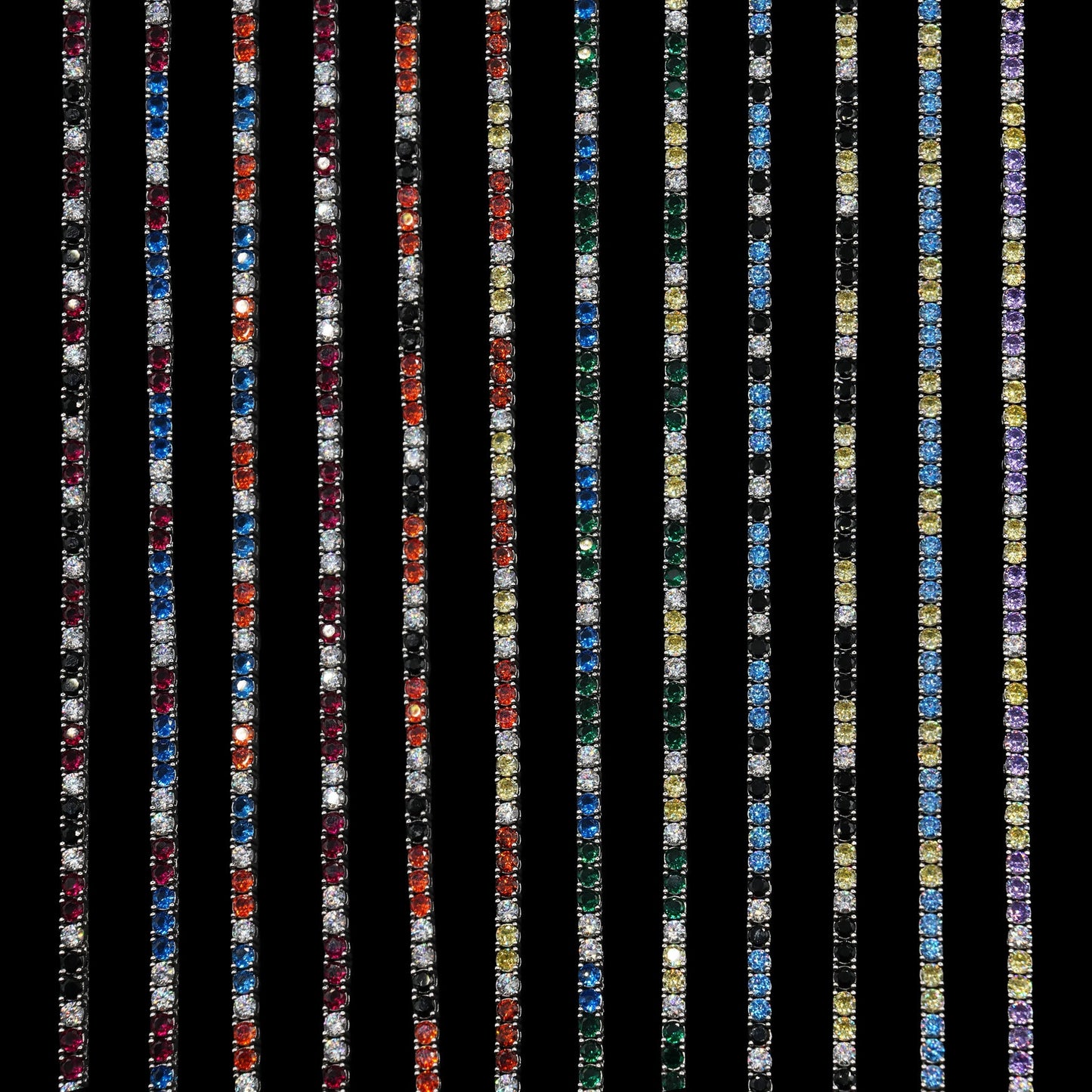 3MM Diamond Colored Tennis Chains in White Gold- All Colors