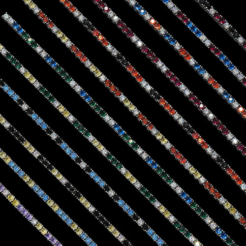 3MM Diamond Colored Tennis Chains in White Gold- All Colors