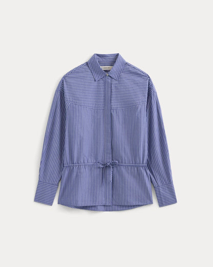 Oversized Cinched Shirt in Ultrasoft Cotton | Mazarine Blue / Optic White