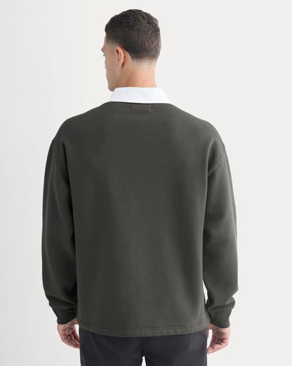 Luxe Fleece Rugby Polo | Washed Black