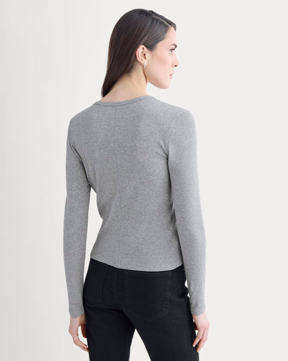 Luxe Rib Button-Up Top | Heathered Light Grey